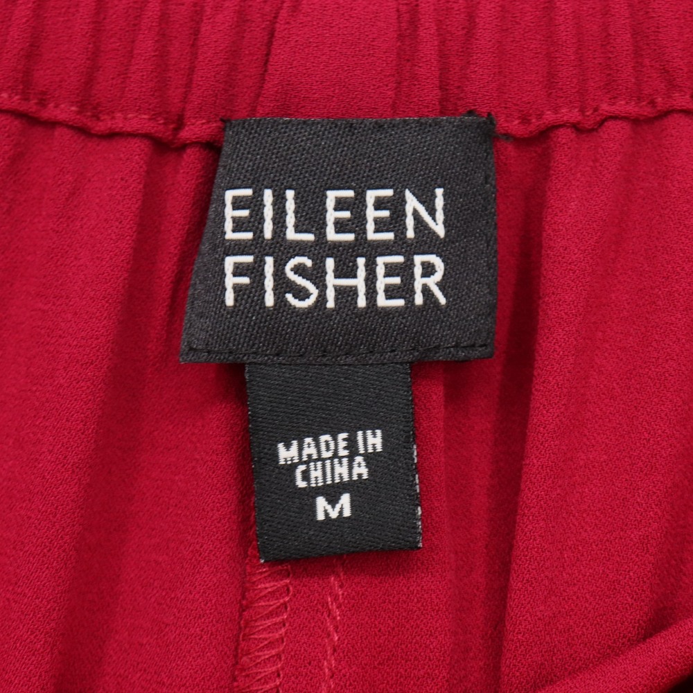 Eileen Fisher Womens Size M Raspberry Red Silk Wide Leg Elastic Waist Pants - Picture 3 of 5